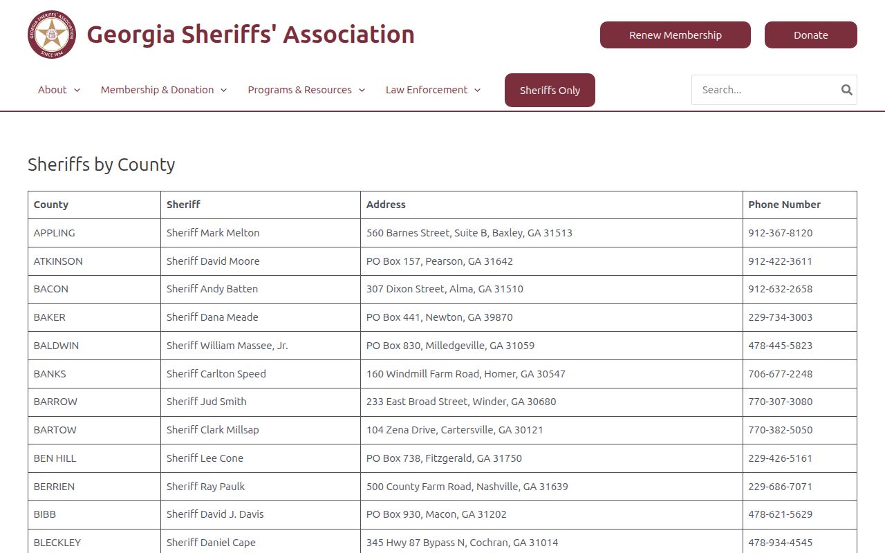Bacon County warrant check sheriff directory entry