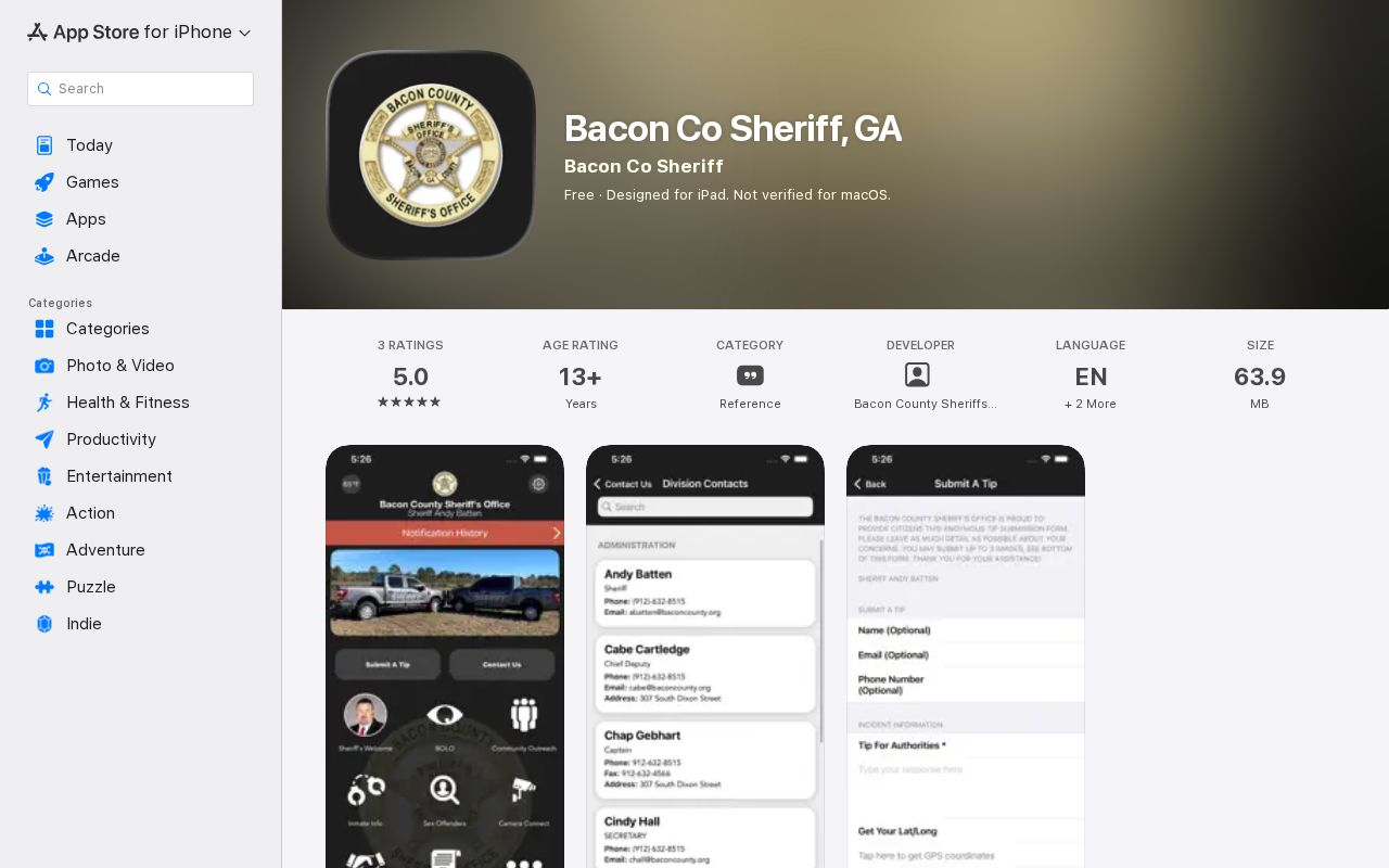 Bacon County most wanted related official sheriff app listing