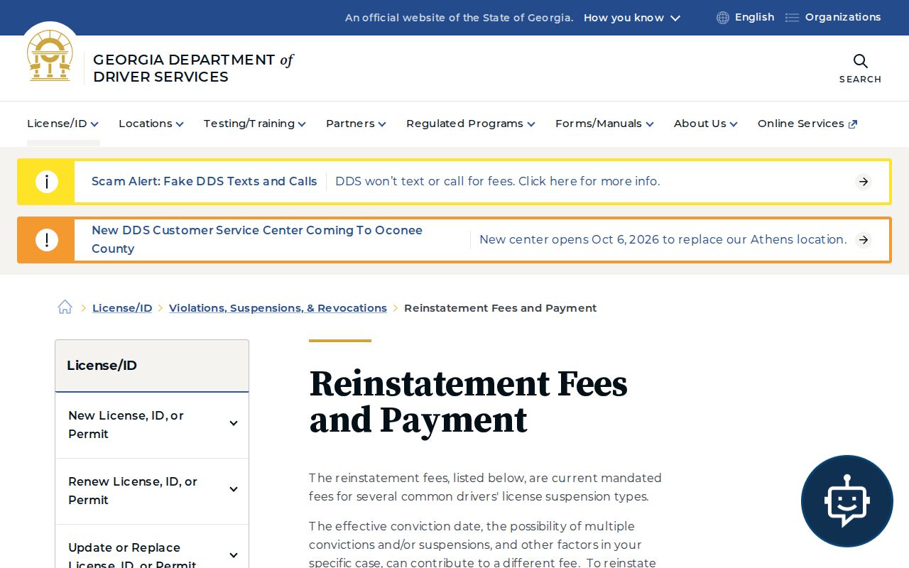 Bacon County traffic warrant related Georgia DDS reinstatement page
