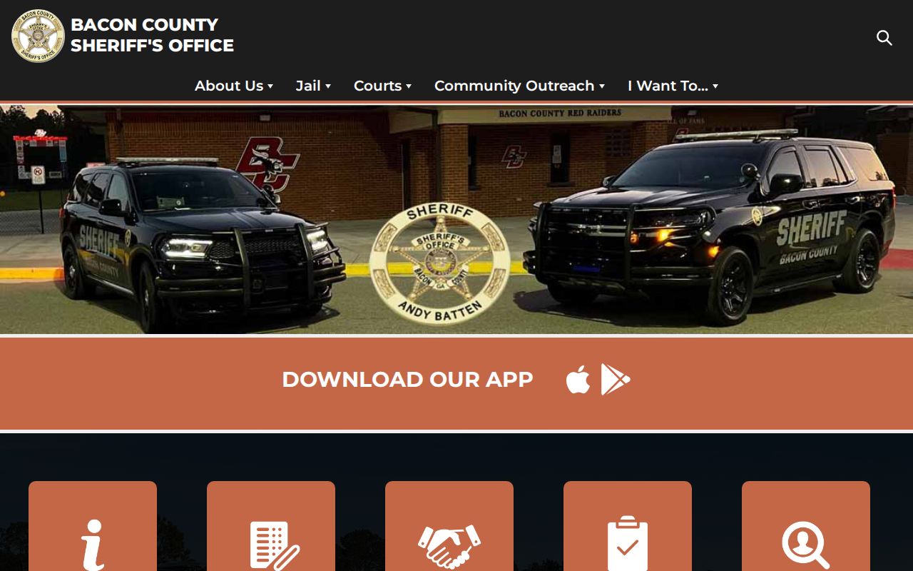 Bacon County warrant records sheriff public-safety application